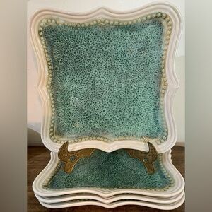 Roscher Stoneware Cortona Teal Hobnail Square Dinner Plates (Set of 4)